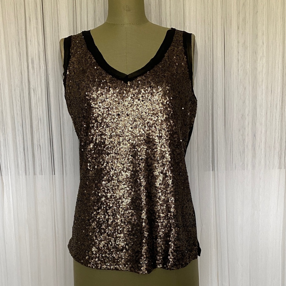 KEREN hart Black and Gold Sequin Tank Top Size M